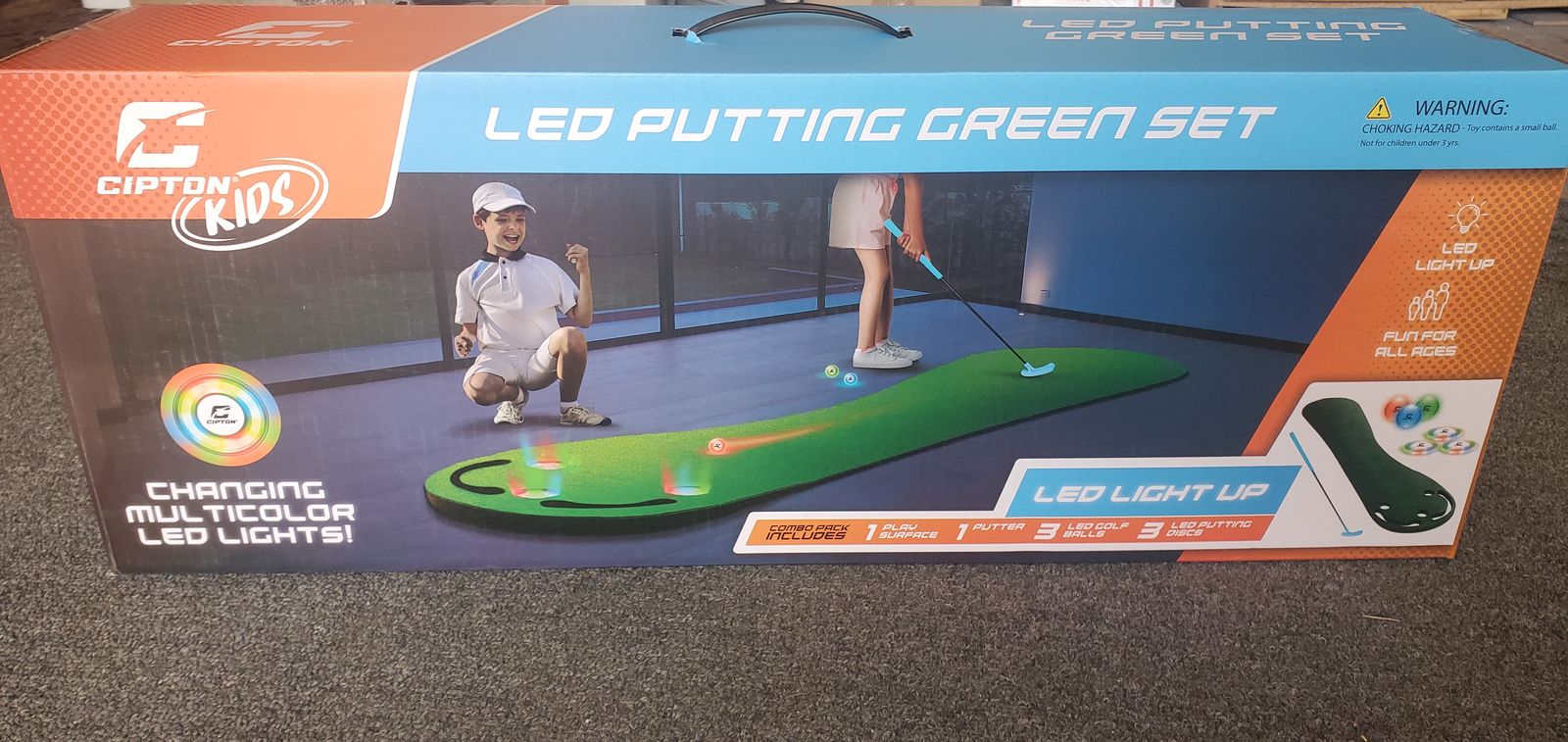 Cipton Kids LED Light-Up Golf Putting Green Set - Putter, Balls, & Discs Included