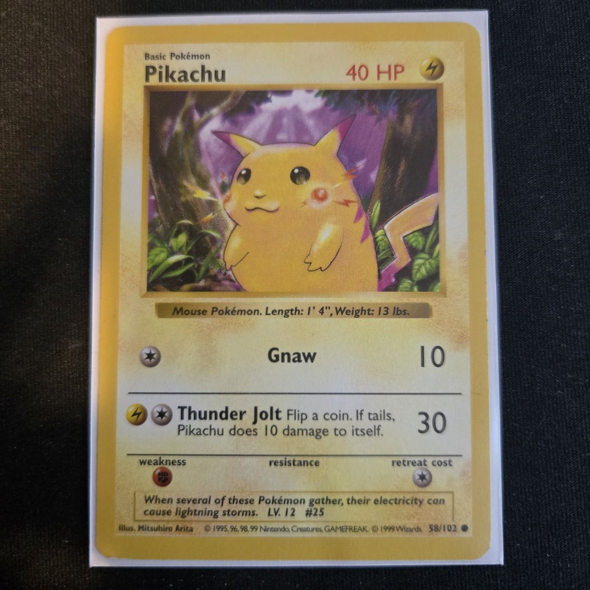 Pokemon Base Set Pikachu #58 **Shadowless Red Cheeks** 1999
+ one free card ~ read description