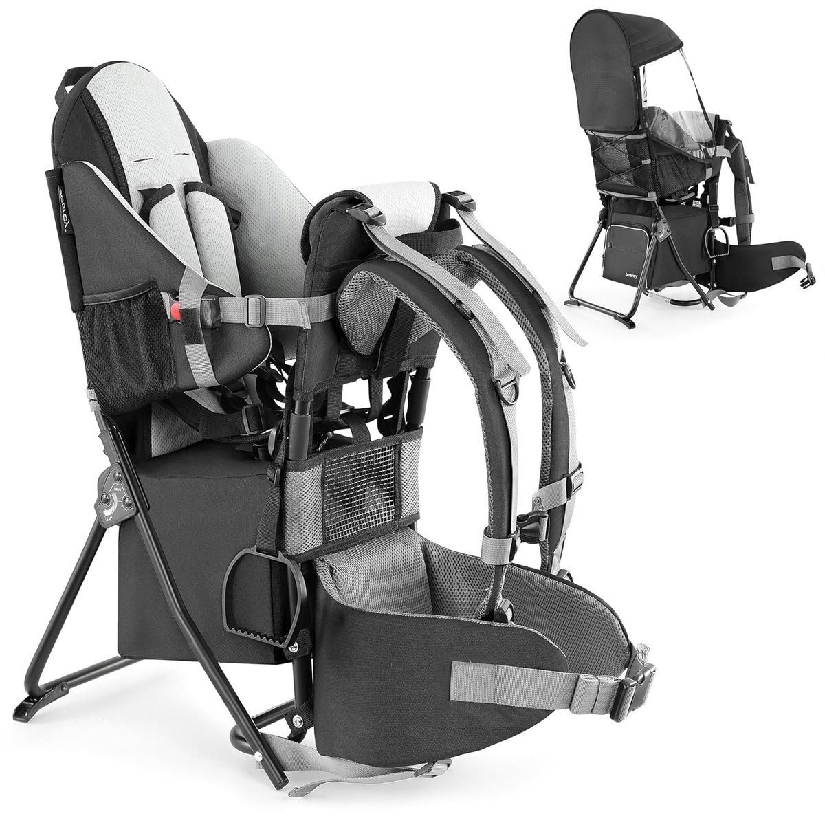 Besrey Baby & Toddler Hiking Backpack, Safety 3-Height Seat, Black, foldable