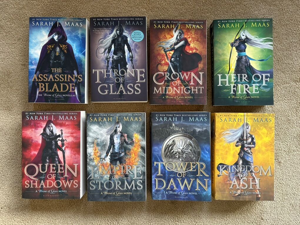 Throne of Glass Complete Series, by Sarah J. Maas (paperbacks, original covers)