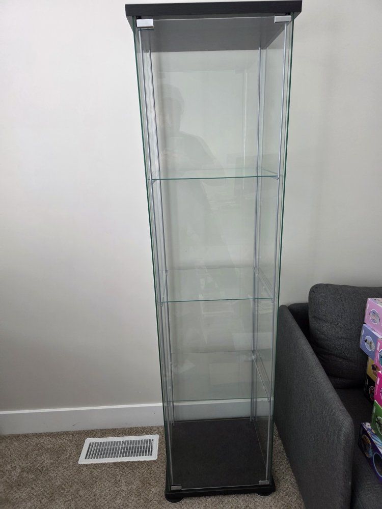 IKEA Detolf Glass Display Cabinet Tower with Black Base x2