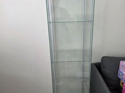 IKEA Detolf Glass Display Cabinet Tower with Black Base x2