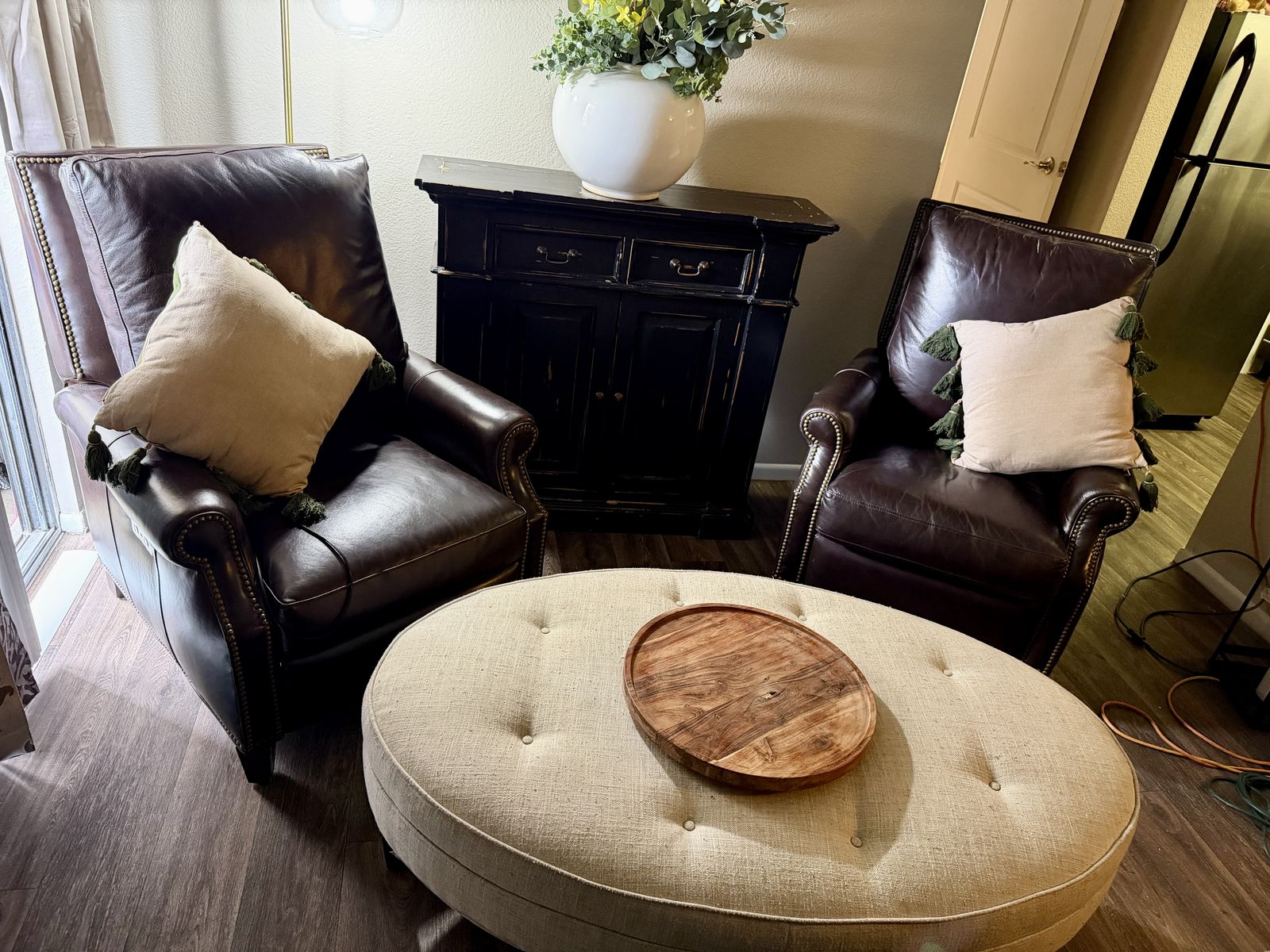 Ashley Furniture 2 brown leather reclining chairs and coffee table
