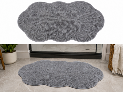 Gray Chenille Scalloped Edges Bath Rug Mat 36x24 – Soft Plush Bathroom Rug
