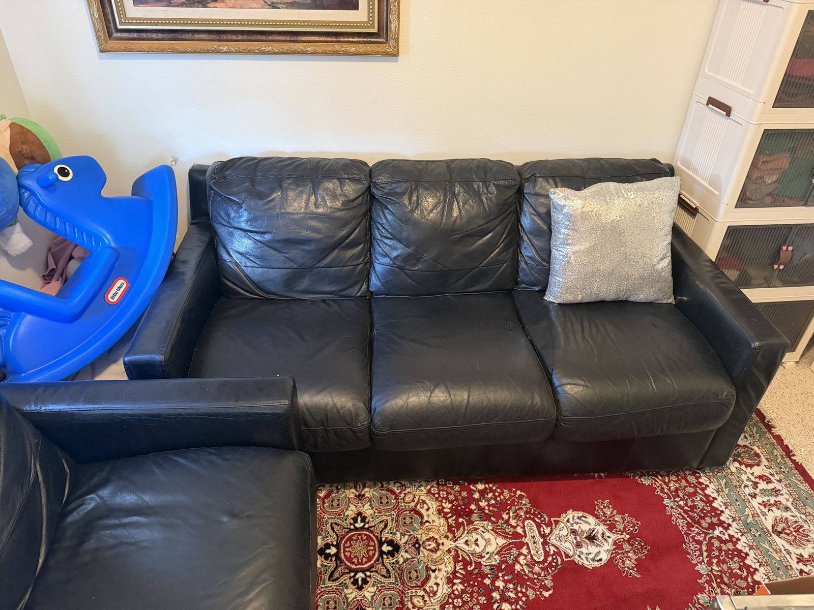 Used 2 black Genuine leather sofa for sale 