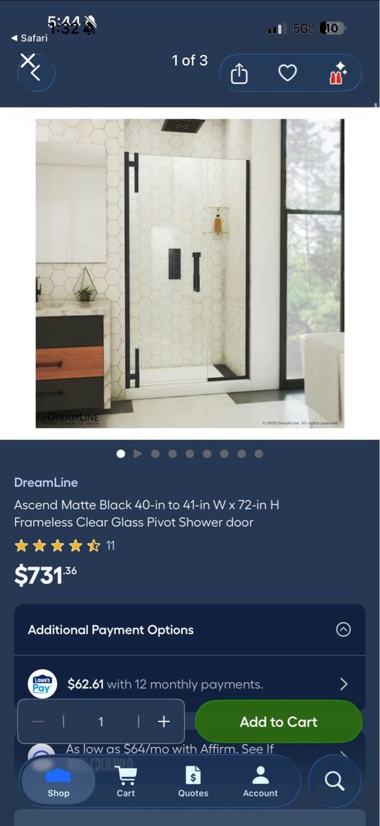 Dreamline Ascend Matte Black 40in-41in x72in Glass