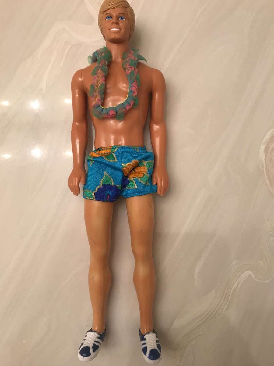 Vintage 1968 to 1980s Barbie Ken Doll Malaysia Molded Blonde Hair Blue Eyes figure lei