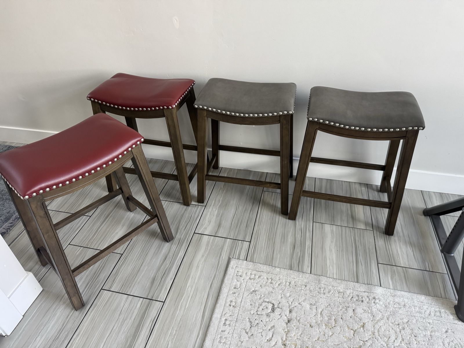 Set of 4 Counter Height Stools with Nailhead Trim and Cushions
