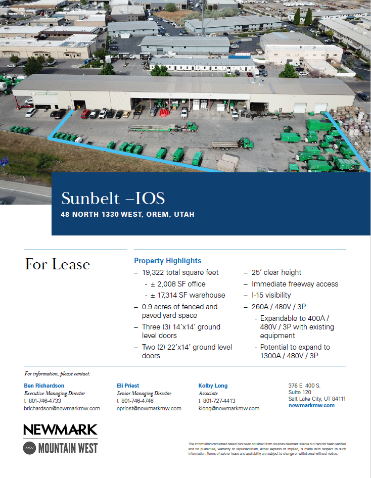 FOR LEASE | 19,322 SF of Warehouse/Office Space with Yard in Orem, UT.