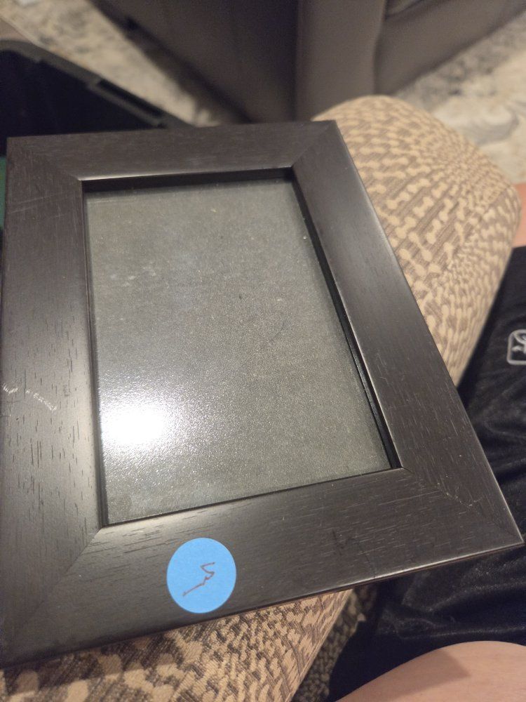Used Black Wood Picture Frame with Blue Sticker - Good Condition