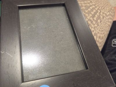 Used Black Wood Picture Frame with Blue Sticker - Good Condition