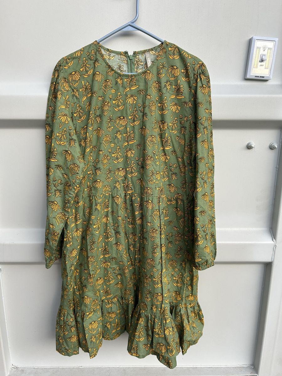 Mata Traders Women's XL Green Floral Long Sleeve Tiered Dress