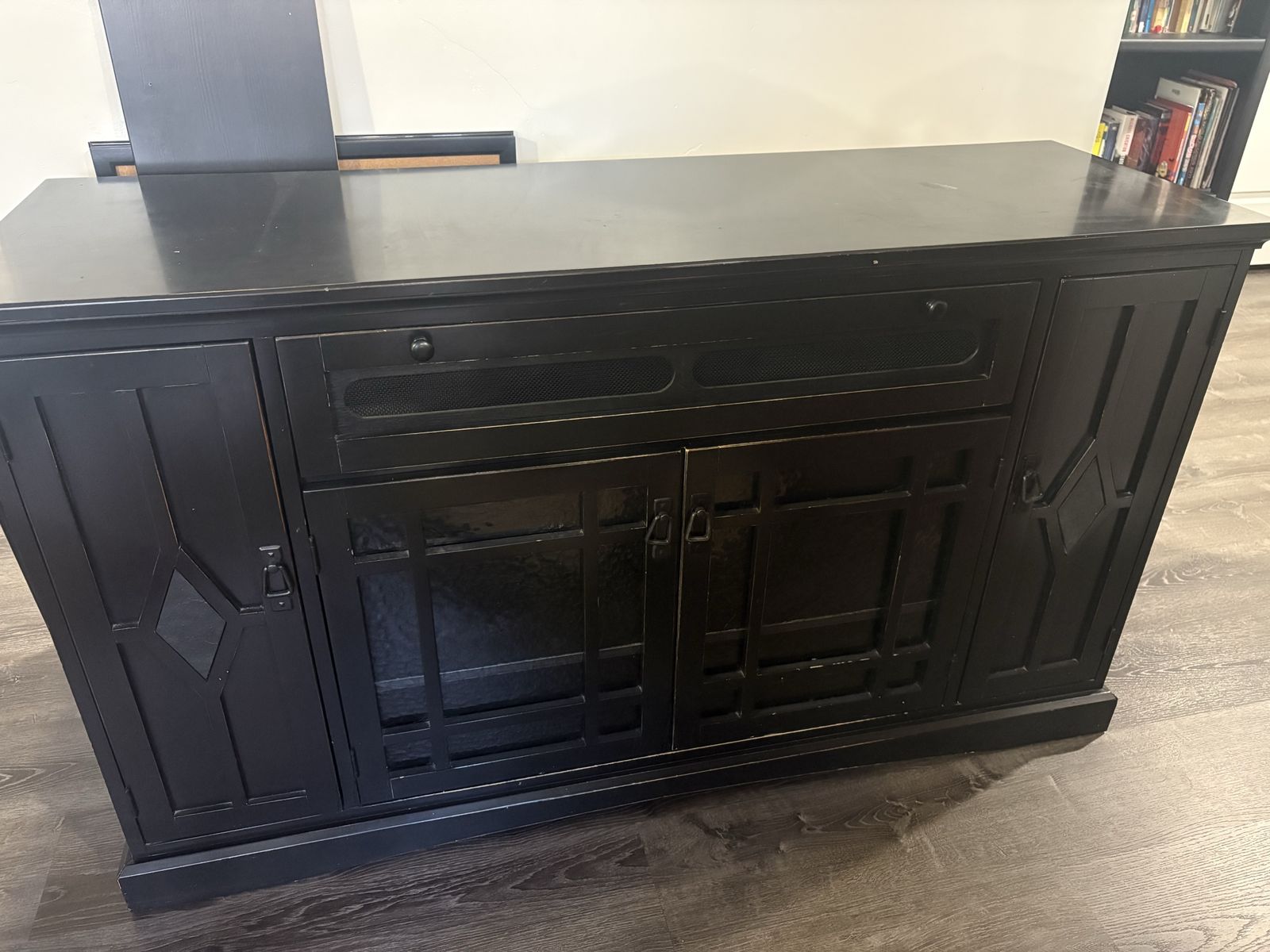Black Wooden TV Stand Credenza Buffet Cabinet with Storage Doors