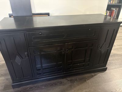Black Wooden TV Stand Credenza Buffet Cabinet with Storage Doors