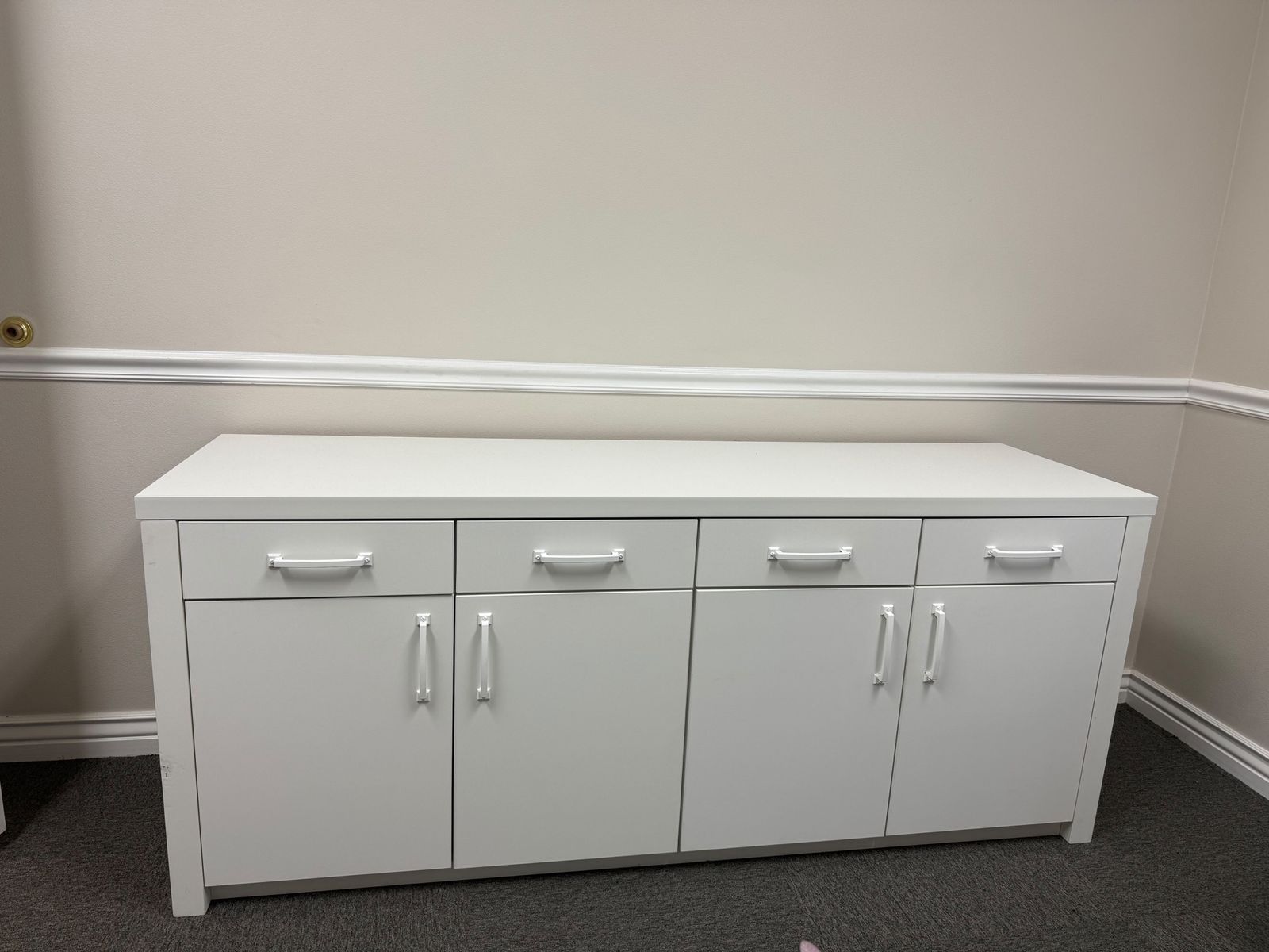 White 4-Door Storage Cabinet Sideboard Credenza with Drawers