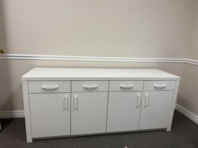 White 4-Door Storage Cabinet Sideboard Credenza with Drawers