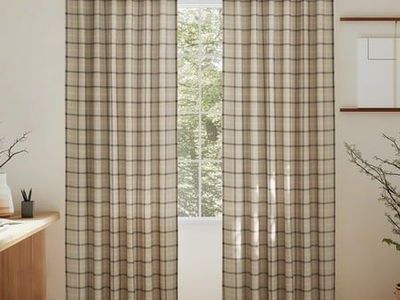 New! NICETOWN Linen Plaid Curtains for Living Room Check Light Filtering Privacy Semi Sheer Linen Curtains Rod Pocket Back Tab