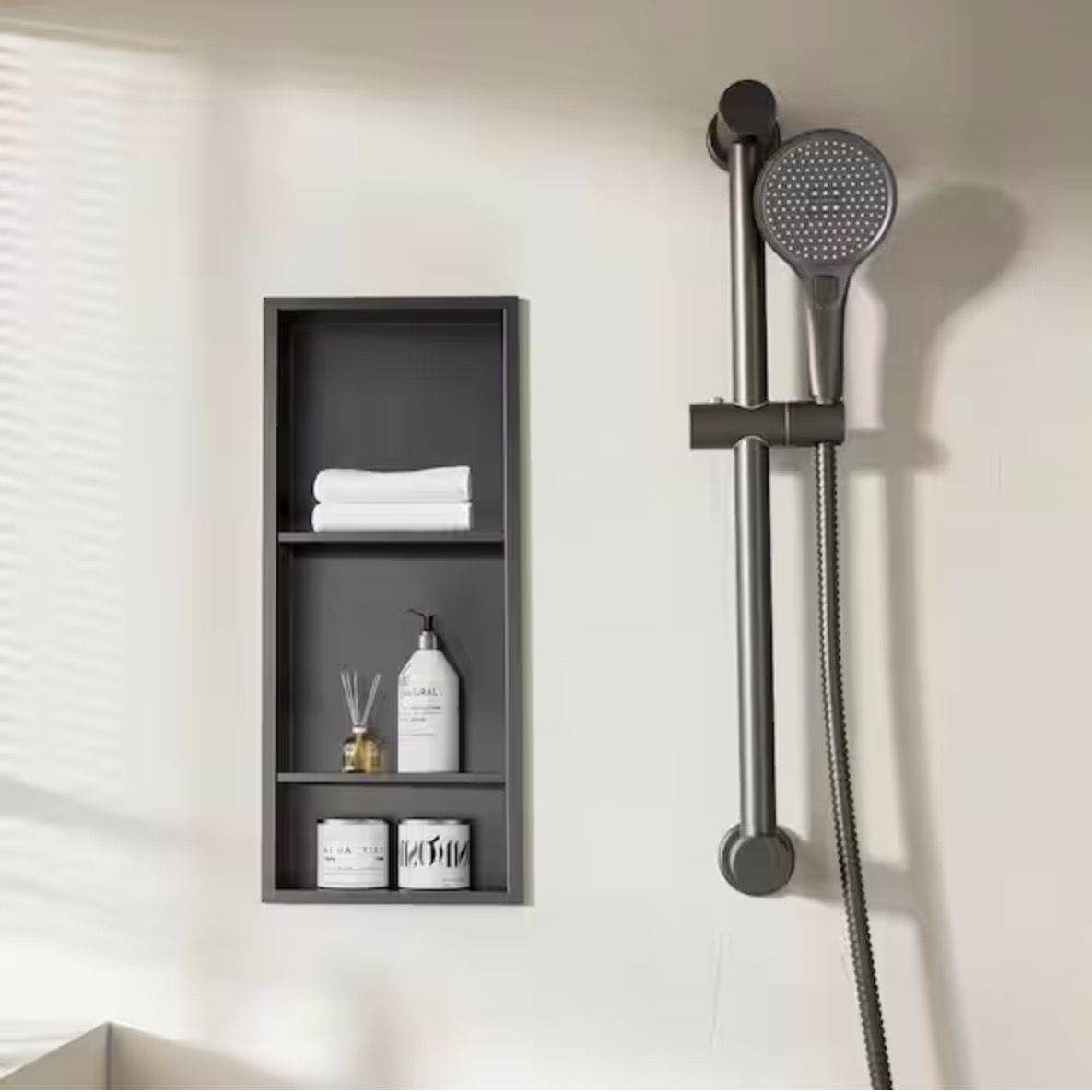 Yuaris 12 in. W x 30 in. H x 4 in. D Waterproof Recessed Shower Niche with Double Shelves in Matte Black, No Tile Needed