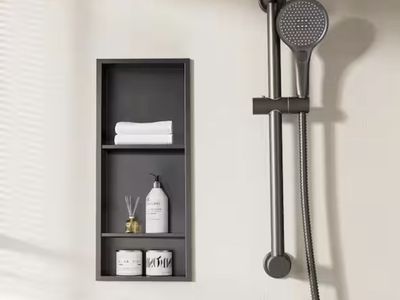 Yuaris 12 in. W x 30 in. H x 4 in. D Waterproof Recessed Shower Niche with Double Shelves in Matte Black, No Tile Needed