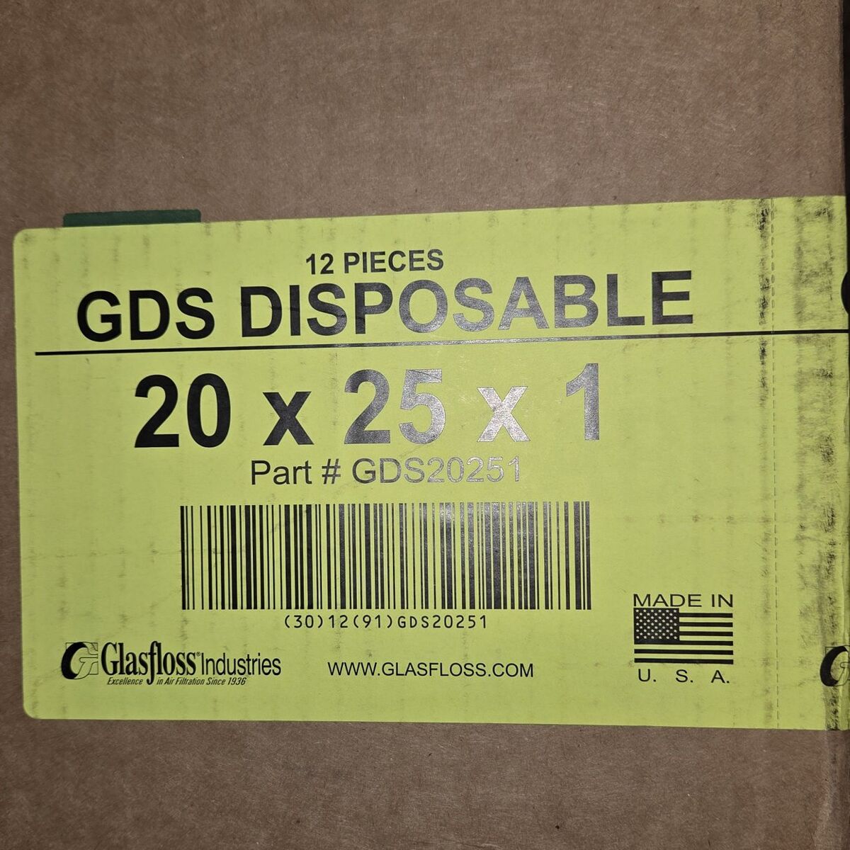 GDS GLASFLOSS 20×25×1 furnace FILTERS