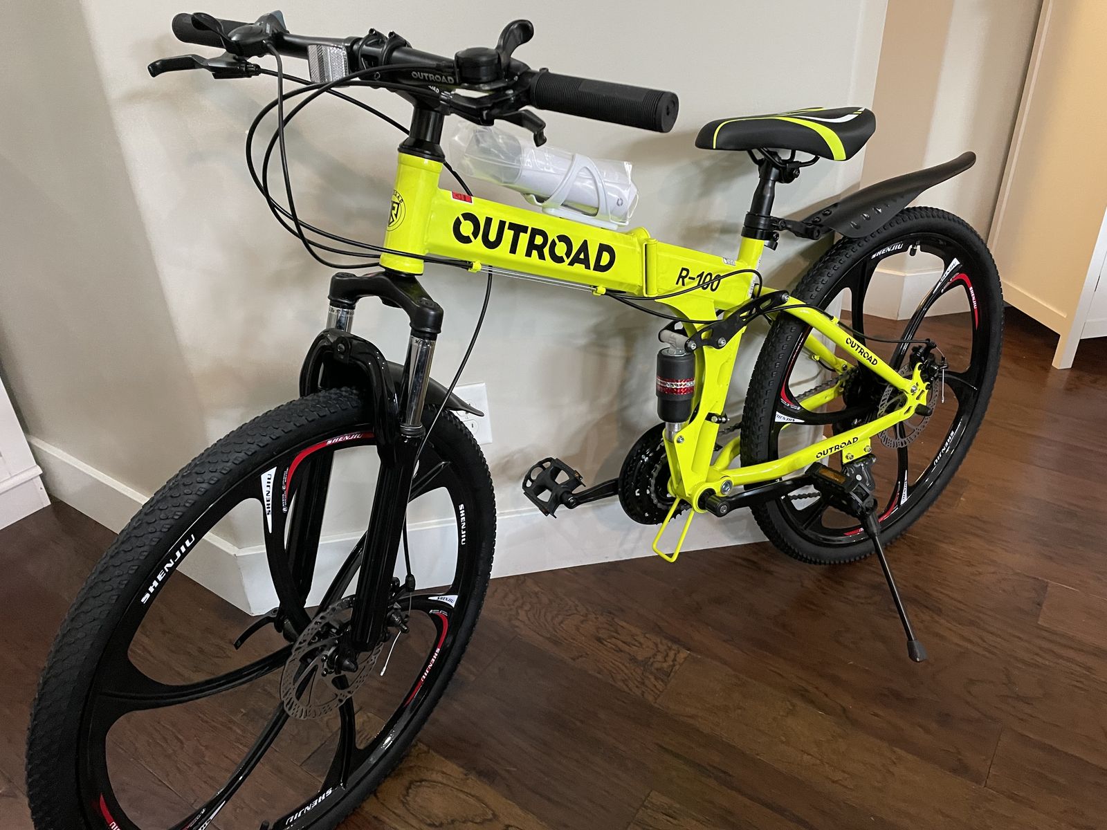 New 26" Folding Bike/Mountain Bike, 21 Speeds, Full Suspension, Dual Disc Brake, Carbon Steel