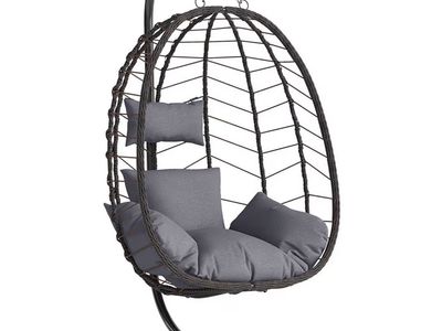 Brand new Stylish Outdoor Egg Swing Chair with Stand - All-Weather Wicker & Grey Cushions