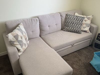 Light Gray Fabric Sectional Sofa Couch with Pull-Out foot rest and Storage Ottoman