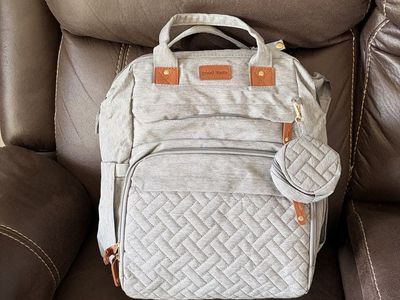 Good Mum Gray Quilted Diaper Bag Backpack with Pacifier Pouch