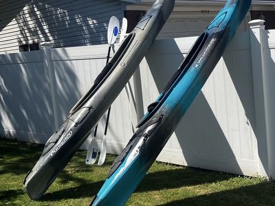 2 Wilderness Systems Pungo 120 Kayaks with Paddles - Gray & Blue