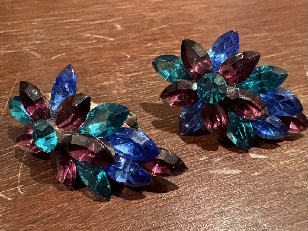 Vintage Blue & Purple Cluster Earrings