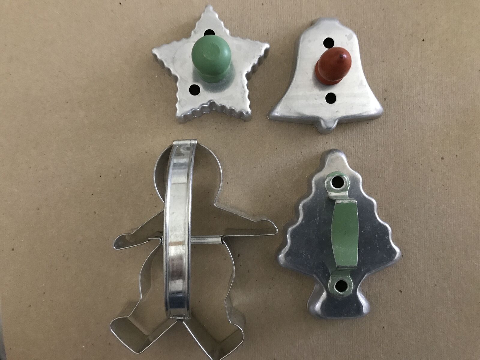 Vintage Cookie cutters Gingerbread Man, Bell, Star, Tree, Heart