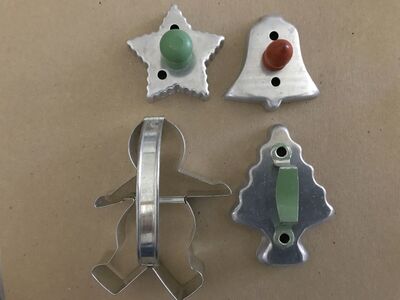 Vintage Cookie cutters Gingerbread Man, Bell, Star, Tree, Heart