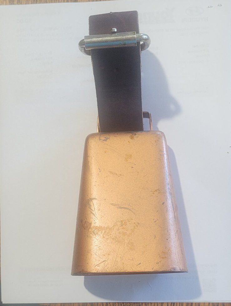 Real Old Copper Cowbell with Leather Strap - Rustic Farm Decor. Great condition.