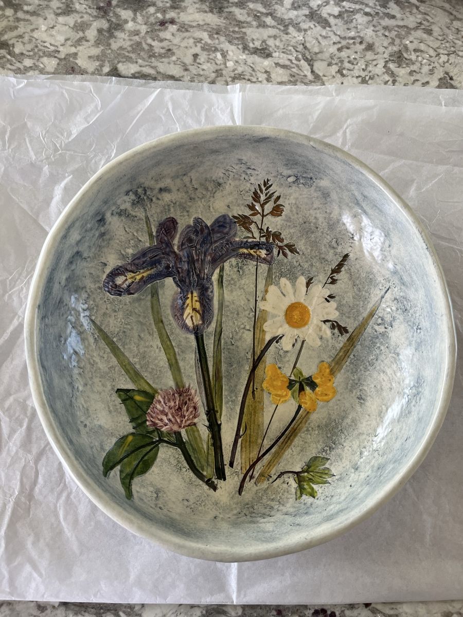 Salt Marsh Pottery - Handmade Ceramic Pottery Bowl with Pressed Wildflower Floral Design
