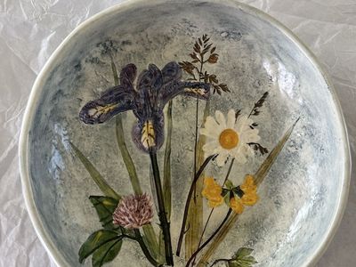 Salt Marsh Pottery - Handmade Ceramic Pottery Bowl with Pressed Wildflower Floral Design