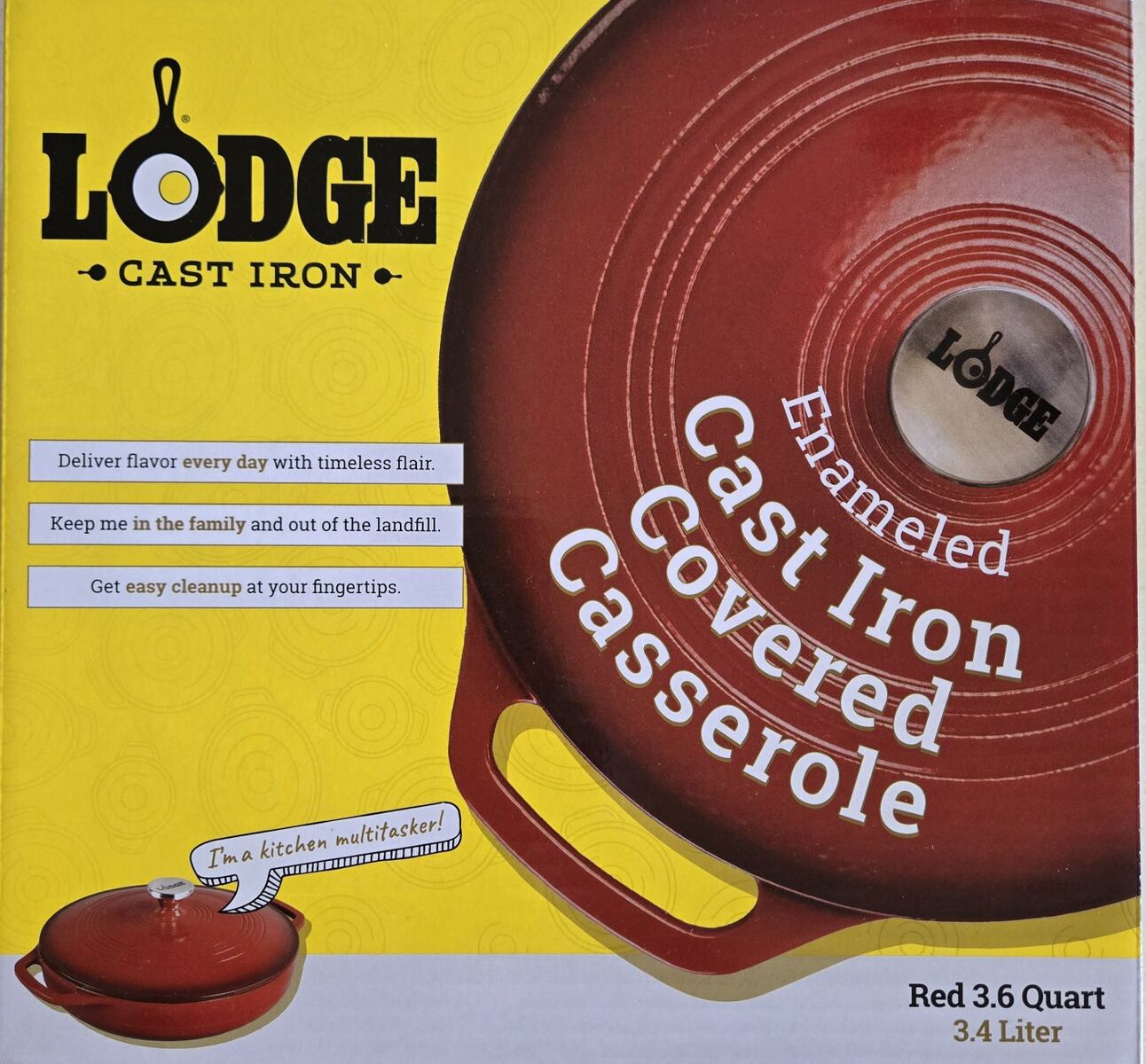 Lodge 3.6 Quart Enameled Cast Iron Casserole Dish