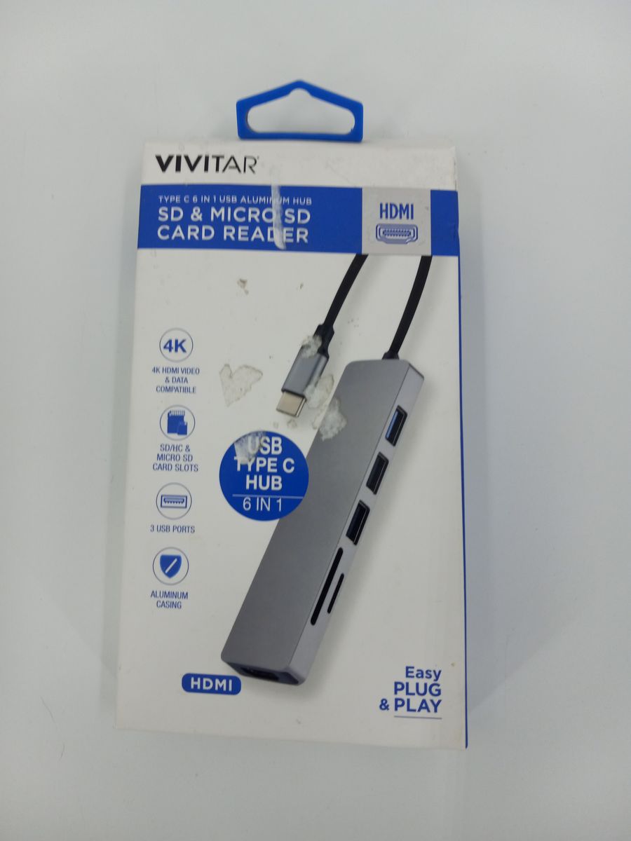 Vivitar 6-in-1 USB-C Aluminum Hub Adapter with 4K HDMI, SD & Micro SD Card Reader