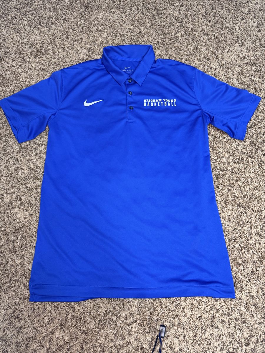 Nike BYU Brigham Young Basketball Dri-Fit Blue Polo Shirt Men's M