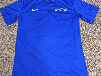 Nike BYU Brigham Young Basketball Dri-Fit Blue Polo Shirt Men's M