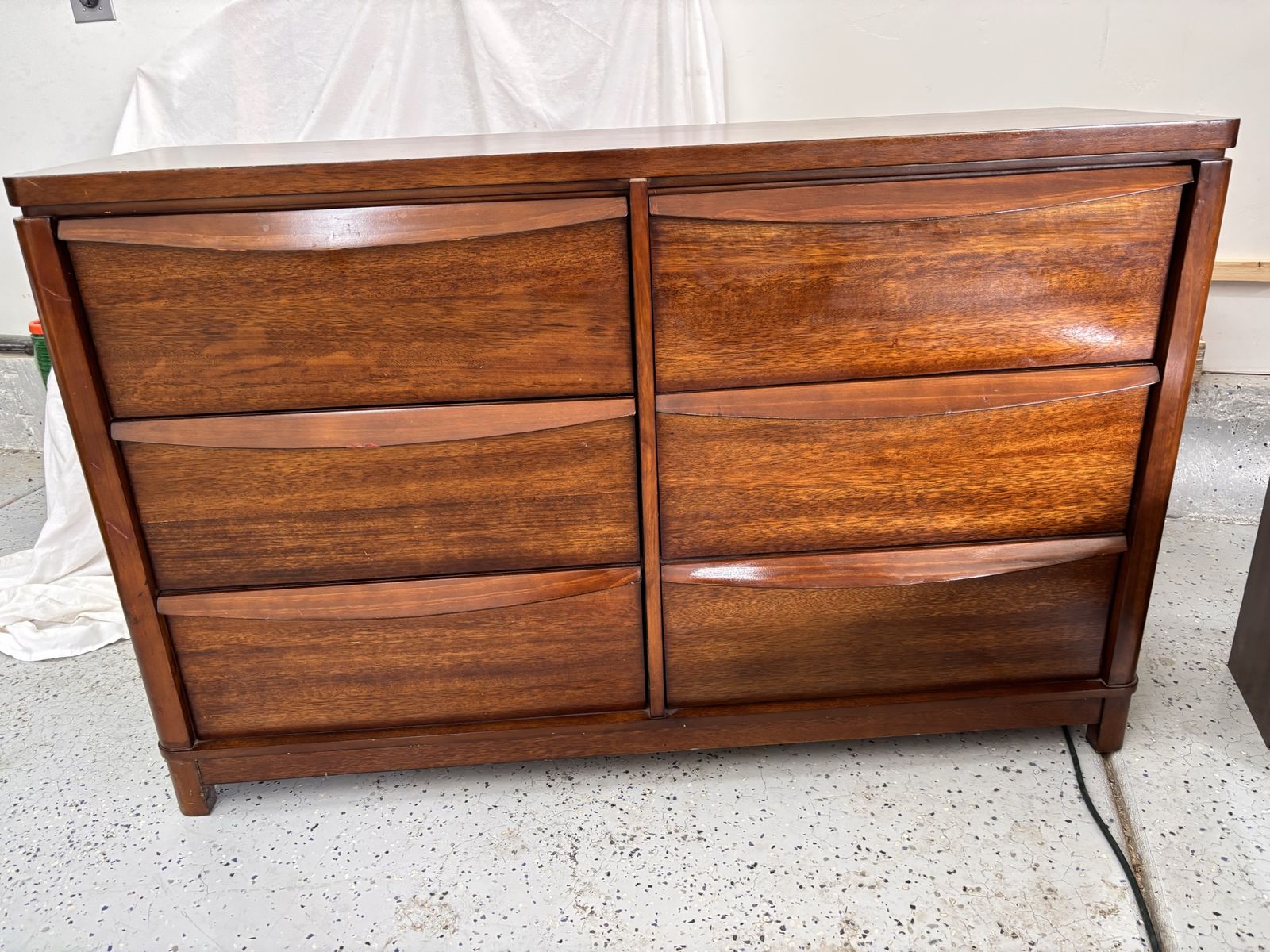 Holland House Mid-Century Modern Style Wooden Bedroom Set - Bookcase Headboard Bed Frame & 6-Drawer Dresser