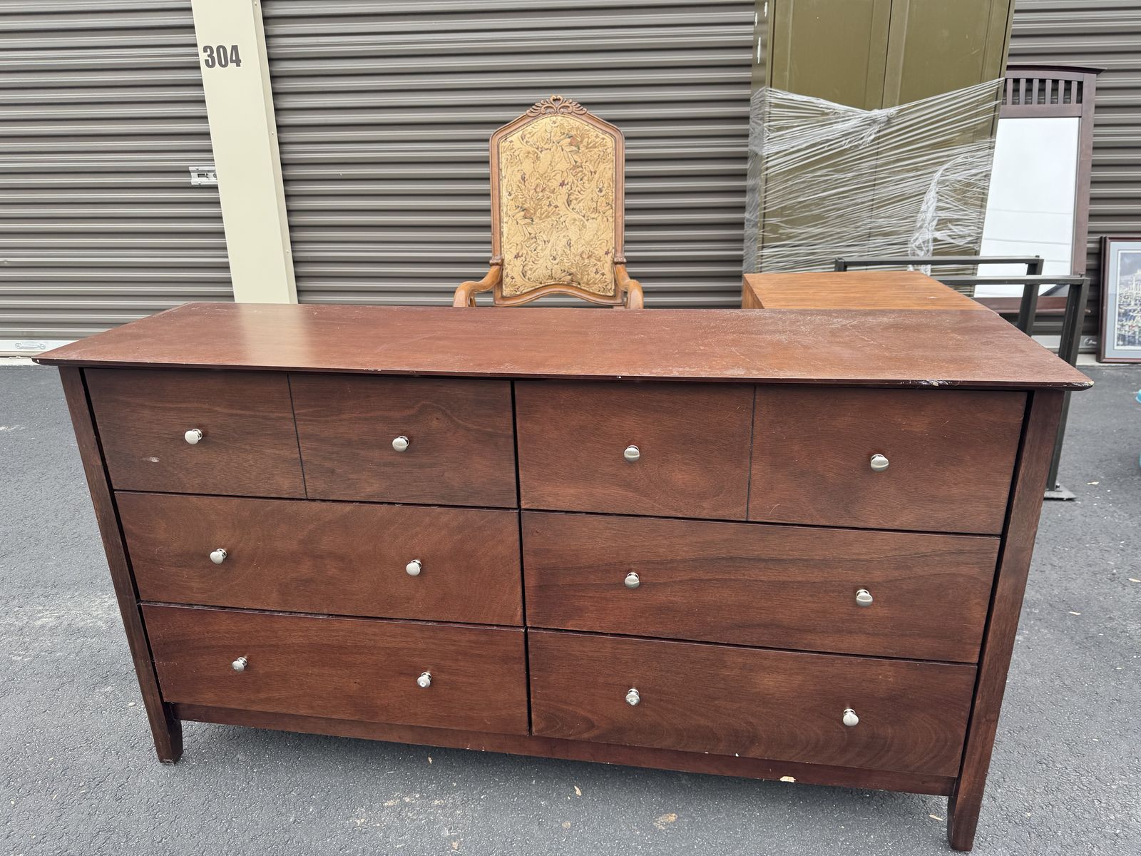 Cherry Color Mirrored Dresser And Nightstand