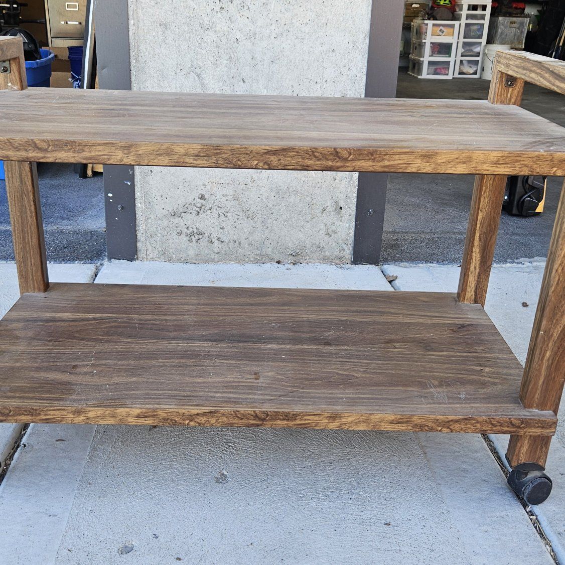 wooden shelf with wheels
