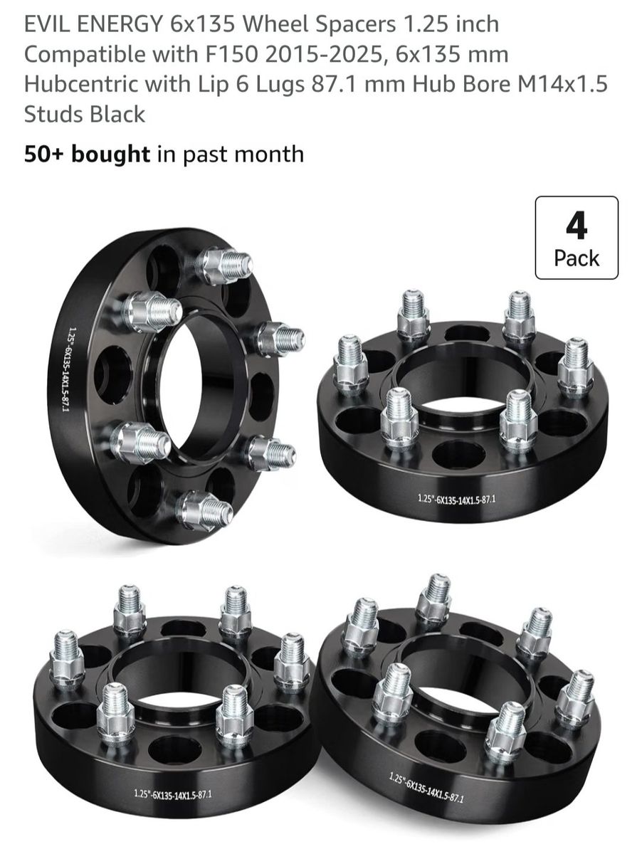 1.25" Hubcentric Wheel Spacers for Ford F150 or Lincoln 6x135 Lug Pattern 