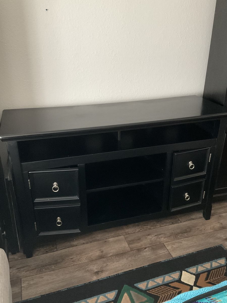 Black Media Console TV Stand with Drawers and Shelves - Excellent Condition