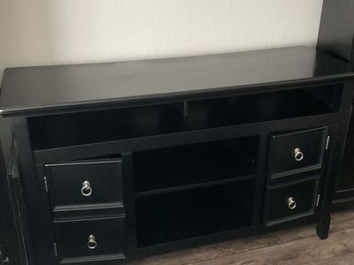 Black Media Console TV Stand with Drawers and Shelves - Excellent Condition