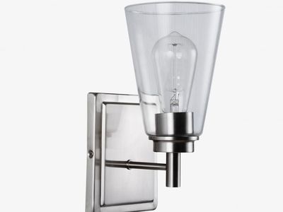 Modern 1 LIght Sconce Nickel Finish Clear Clyinder Glass
