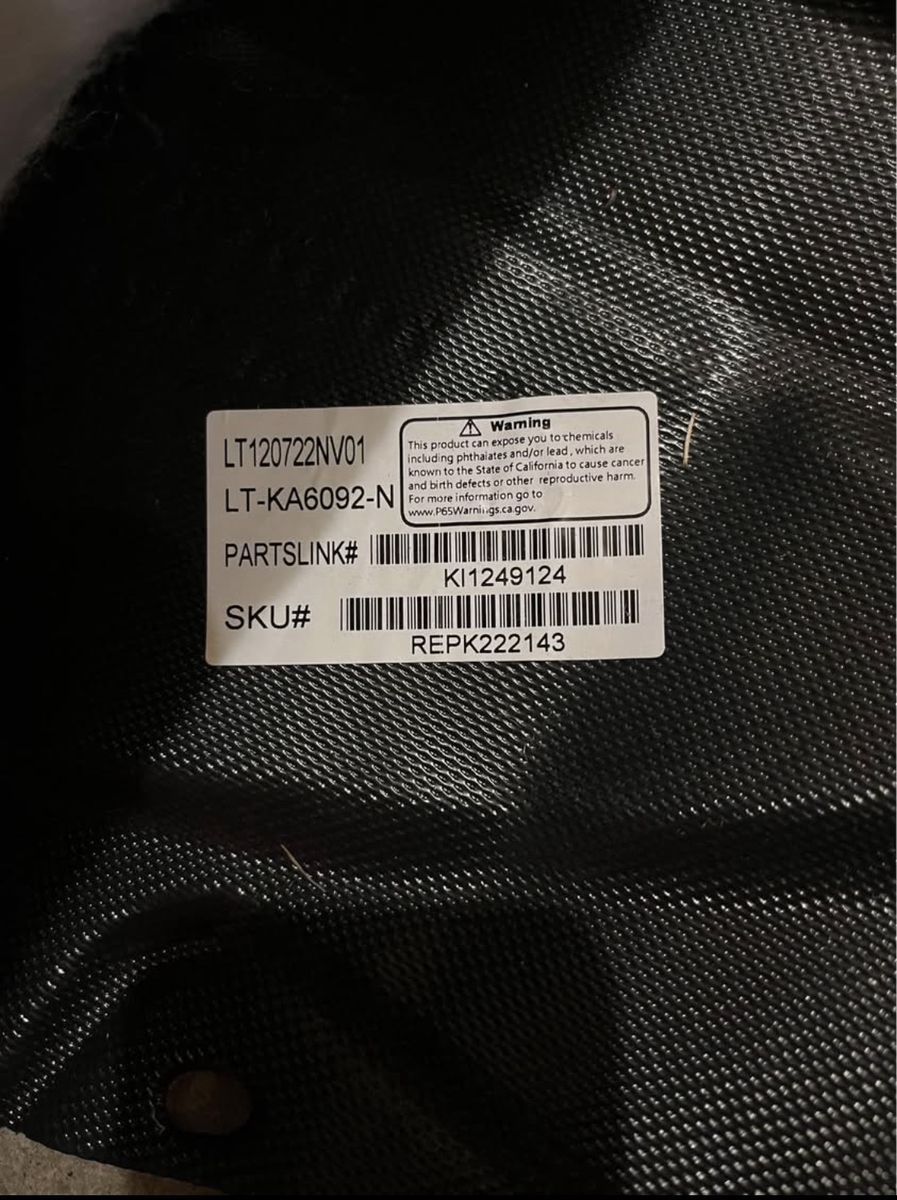 Replacement Inner Fender Liner Partslink KI1249124 SKU REPK222143