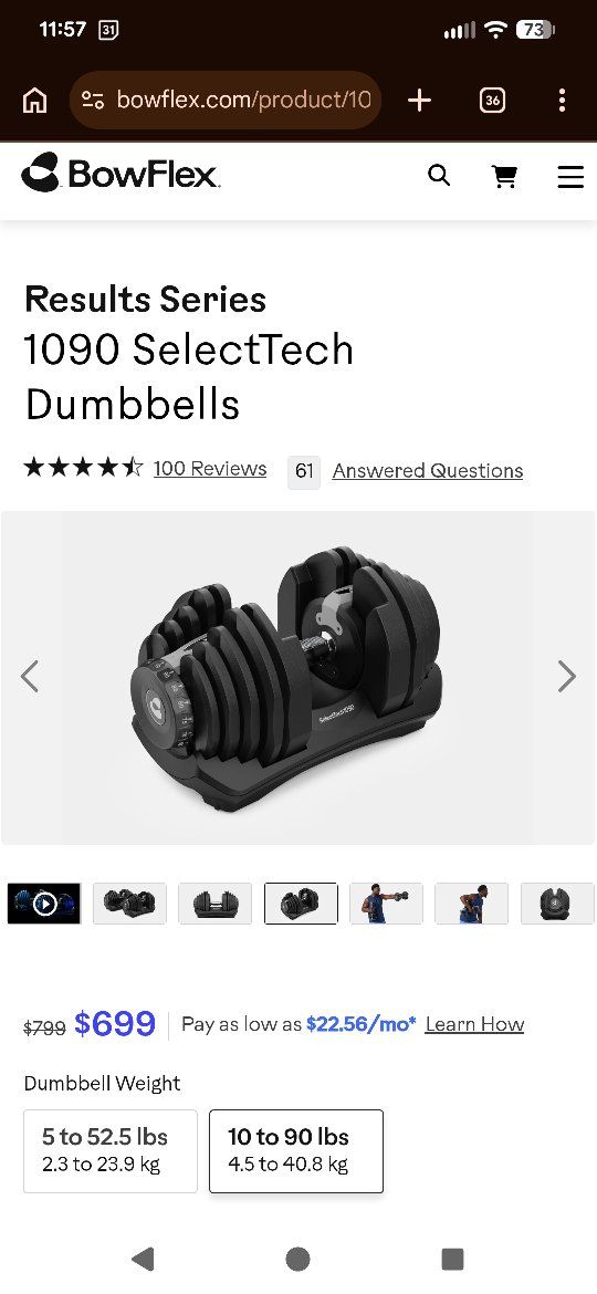 NEW Bowflex 1090 90lb dumbbells + stand