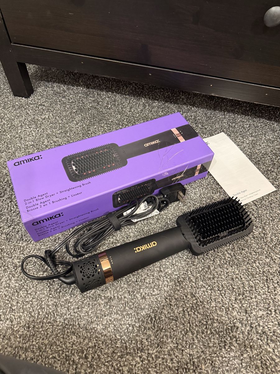 Amika Double Agent 2-in-1 Blow Dryer + Straightening Brush - Black, gently used