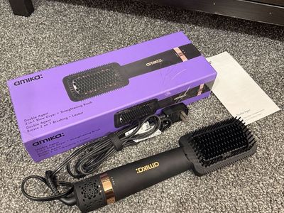 Amika Double Agent 2-in-1 Blow Dryer + Straightening Brush - Black, gently used